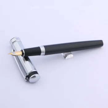 роскошный высококачественный бренд BAOER 576 Черная лакированная серебряная сетка Металлическая средняя Авторучка чернильная ручка Канцелярские принадлежности