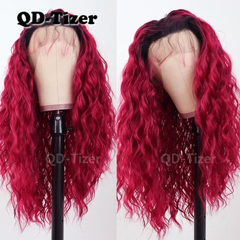 QD-Tizer Парики из синтетического кружева Спереди цвета Омбре со свободной волной, термостойкий бесклеевой кружевной парик с детскими волосами