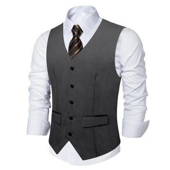 Темно-серый официальный жилет для мужчины, аксессуар для рубашки, модный комплект галстуков в полоску, классический мужской жилет, свадебная деловая вечеринка, бесплатная доставка