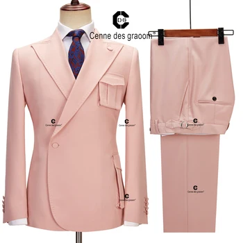Centne Des Graoom 2023 Новый Дизайн Пальто На пуговицах с правой стороны, Мужские костюмы, Розовая куртка, Брюки, Комплект из 2 предметов, Свадебное платье для Ужина, Вечеринка Жениха