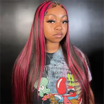 Розовый парик из натуральных волос на кружеве 13x4 Прозрачный Парик на кружеве Бразильские прямые человеческие волосы для женщин