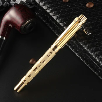 Высококачественная 12K Золотая роскошная авторучка 0,5 мм чернильные ручки металлическая ручка для письма Caneta Канцелярские принадлежности с подарочной коробкой 2057
