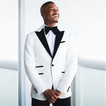 Новый мужской костюм с цветочным узором, черный, с отворотом, белый, приталенный, на одной пуговице, смокинги Gioom, 2 предмета (пиджак + жилет + брюки) Костюмы для выпускного вечера