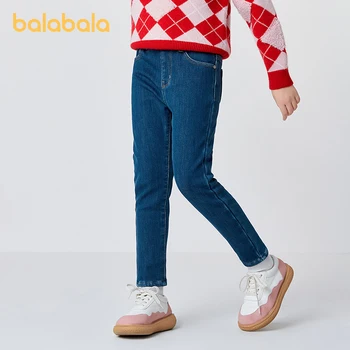 Balabala/Брюки для девочек для малышей 2023 года; Осенне-Зимние Брюки из Флиса; Модные Теплые Джинсовые Брюки