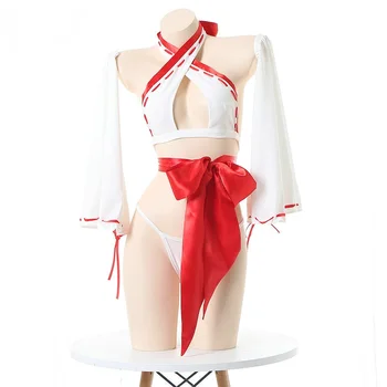 Японское кимоно с принтом, антикварное сексуальное кимоно, ночная рубашка с бантом из аниме, комплект униформы