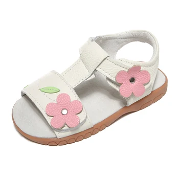 сандалии для девочек из натуральной кожи, белая розовая летняя обувь с цветочным рисунком, детская обувь, пляжные сандалии с открытым носком для маленьких детей, праздничная одежда 2019