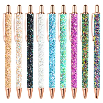 Шариковые ручки с блестящими побрякушками, Блестящие металлические ручки с выдвижными блестками, Необычные ручки для женщин, Расходные материалы, черные чернила, средняя точка 1,0 мм