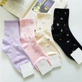 Забавные носки Harajuku, Японские креативные носки с Луной и Звездами, Женские Теплые Милые зимние женские розовые рождественские носки, дешевые