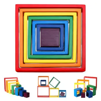 Большие квадраты, Радужный Укладчик, игрушки-головоломки, Туннельная игра для укладки, Деревянные строительные блоки Монтессори, игрушка для детей