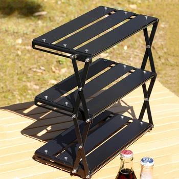 Трехъярусный стеллаж Портативный Садовый Складной стол на прочной опоре, Органайзер для походного стола для пикника на открытом воздухе, принадлежности для барбекю