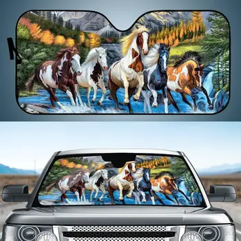 Солнцезащитный козырек на лобовое стекло автомобиля с принтом бегущей лошади и животных, складной автомобильный УФ-отражатель, автомобильный солнцезащитный козырек на окно