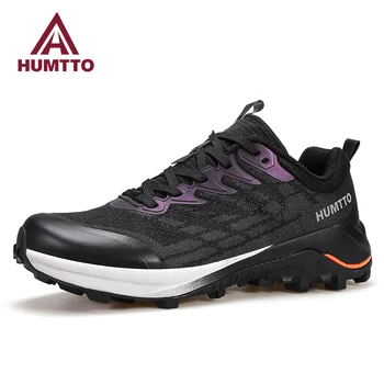 Мужская обувь HUMTTO, Дышащие роскошные дизайнерские кроссовки, мужские модные брендовые спортивные Повседневные черные кроссовки для бега