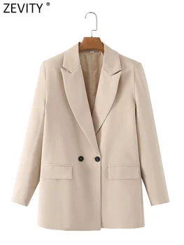 ZEVITY, женская модная двубортная офисная одежда, блейзер, пальто, Винтажная Женская верхняя одежда с карманами и длинными рукавами, Шикарный Veste Femme CT960