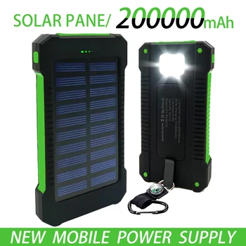 200000 мАч, верхний банк солнечной энергии, водонепроницаемое аварийное зарядное устройство, внешний аккумулятор, Powerbank для SAMSUNG, светодиодный SOS-индикатор