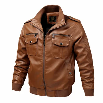 Хорошая новая весенне-осенняя куртка из искусственной кожи, мужская куртка Большого размера M-6XL, воротник-стойка, военная мотоциклетная байкерская куртка, пальто из искусственной кожи