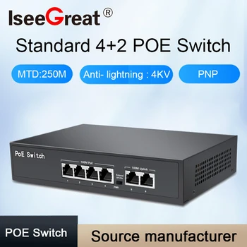 4-портовый коммутатор POE С поддержкой 2Uplink и SFP Для IP-камер/Беспроводной точки доступа/CCTV Cccam IEEE 802.3 AF/AT, Встроенный адаптер питания