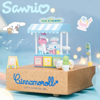 Sanrio Kawaii Cinnamoroll Hello Kitty Музыкальная Шкатулка В Мультяшном Стиле Деревянная Октавная Коробка Милые Настольные Украшения Для Девочек Подарки На День Рождения