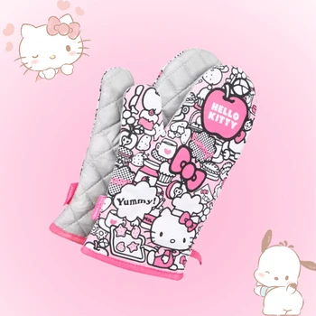 Изоляционные перчатки Hello Kitty Аутентичные Sanrio Аниме Kawaii Высокотемпературные для микроволновой печи Утолщенные 2 шт. Милый сладкий подарок