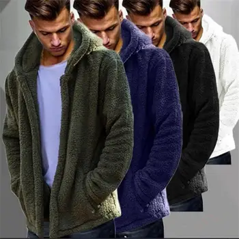 Мужская осенне-зимняя повседневная однотонная куртка с капюшоном, плюшевое пальто для тепла